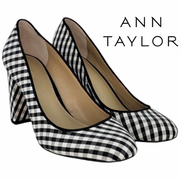Ann Taylor Shoes - Ann Taylor Emeline Black and White Gingham Block Heel Pump Sz 7.5M